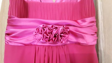 Krásne cyklámenové šaty s vlečkou + motýlik, 38