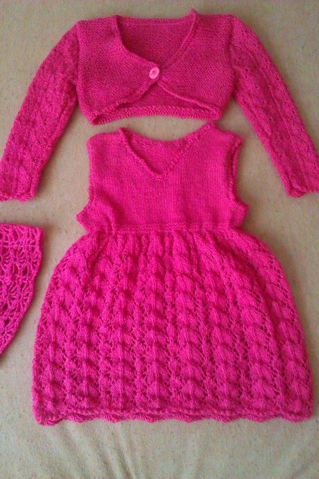 Handmade súprava šaty+bolerko+čiapka, 86