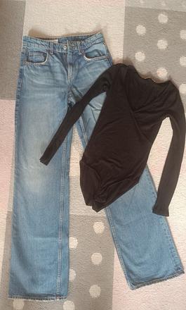 Rifle 34 rovné široké zara + body top 34-36 velk, xs