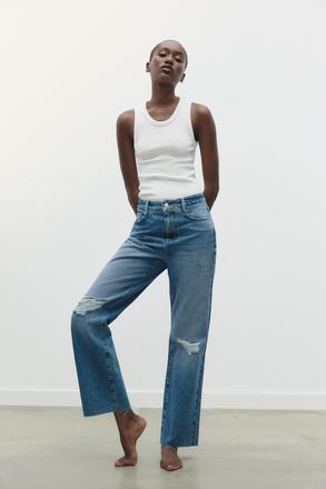 Roztrhané džínsy z1975 s vysokým pasom, zara,40 / l