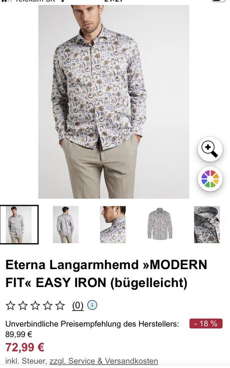 Eterna luxusná bavlnené košeľa, 38