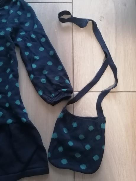 Teplé bodkované svetríkové šaty s taštičkou, lupilu,116