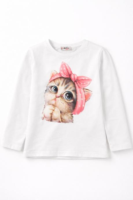 Dievčenské tričko s mačičkou a mašľou, 110