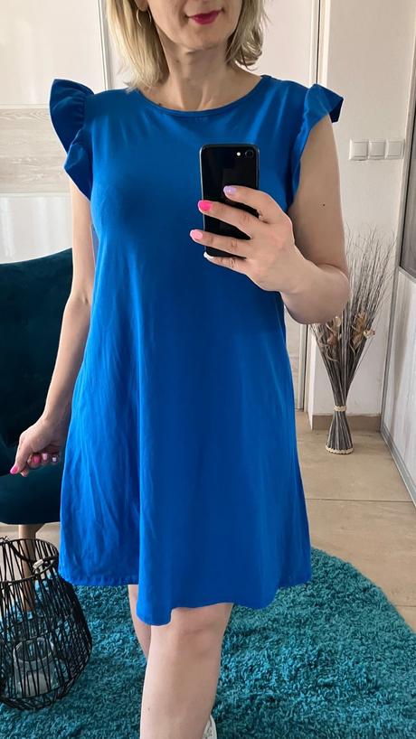 Dámske kráľovskomodré šaty s volánmi, l / m / s