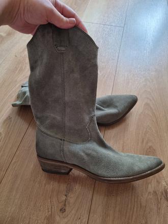 Sivé kožené prechodné čižmy, 36