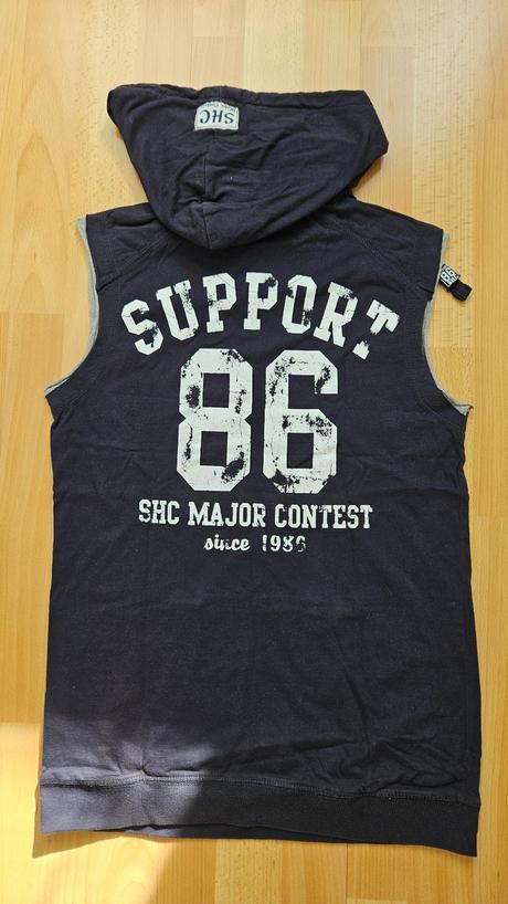 Modre tricko s kapucnou, bez rukavov, vel., s