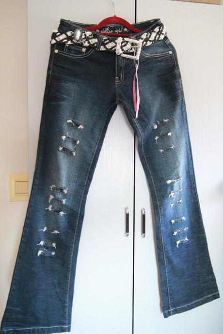 Tmavo modré dámske široké rifle s opaskom s, s