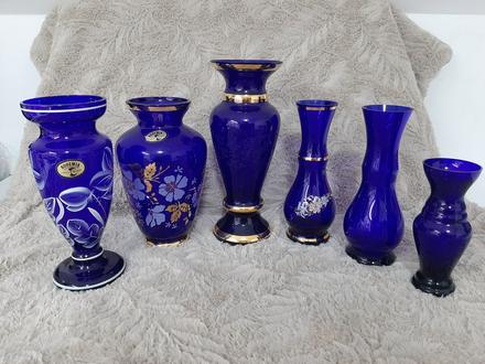 6 x modrá váza bohémia.,