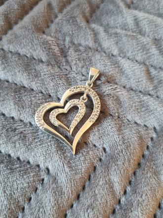 Strieborný prívesok dvojsrdce s krištalom 25 mm, 