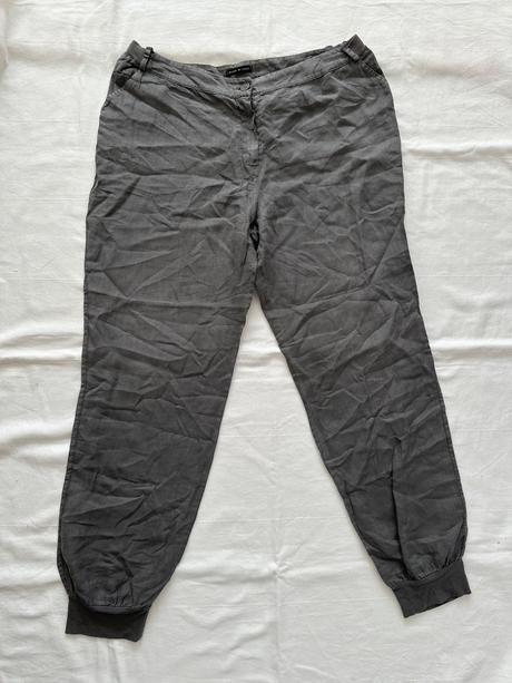 Ľanové olivové nohavice, l