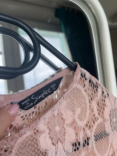 Čipkovana ružova bluzka top s dlhym rukavom, s