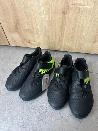 Detské turfy 100 easy tf na suchý zips čierno-žlté, decathlon,32