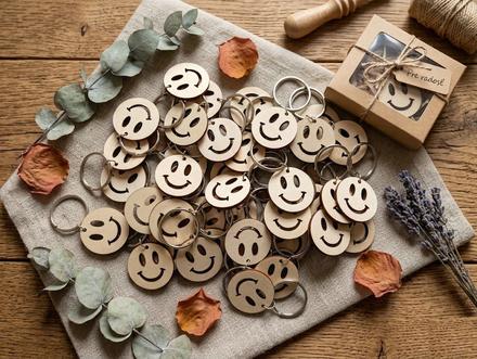 Drevená kľúčenka smajlík, 