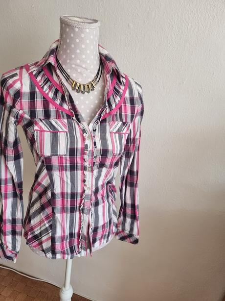 Ružovo-sivo-biela romantická košeľa tom tailor s, tom tailor,s