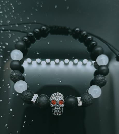 Pánsky náramok lávový kameň+ fosforove korálky, 