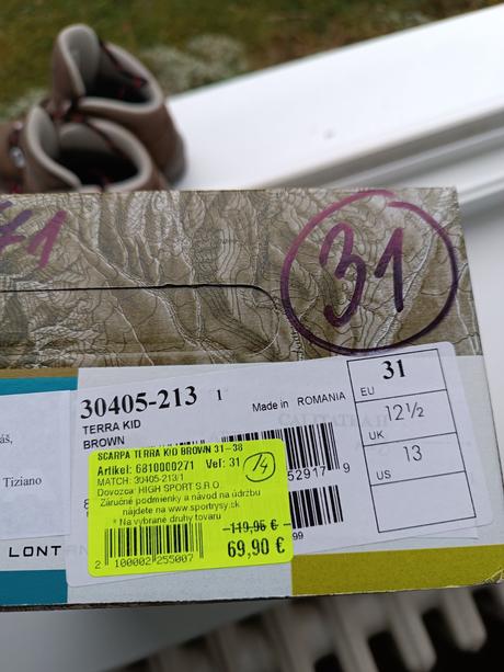 Turistické topanky, scarpa,31