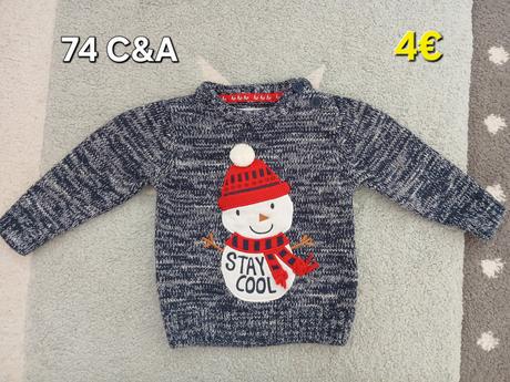 Vianocny sveter "snehuliak" 74, c&a,74