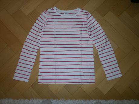 Biele tričko s tmavoružovými pásikmi, f&f,140