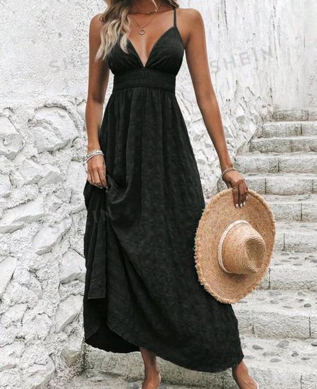 Dlhé letné čierne šaty, s