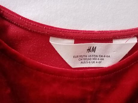 Červené velúrové šaty, h&m,116
