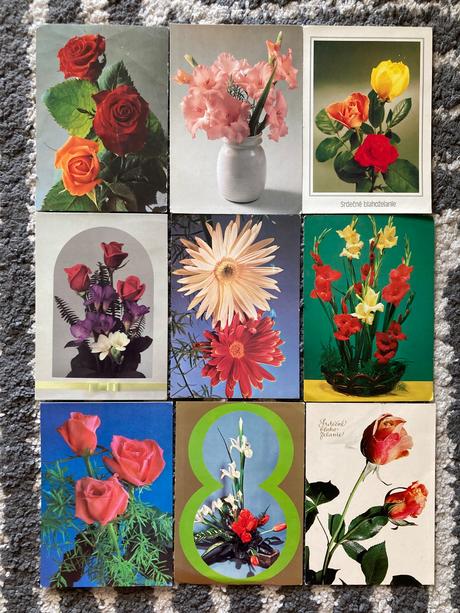 Retro kvetinkové pohľadnice 80-90te roky, 
