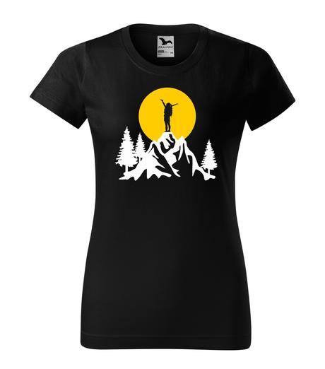 Dámske tričko - turistka na vrchole hory, l - xxl