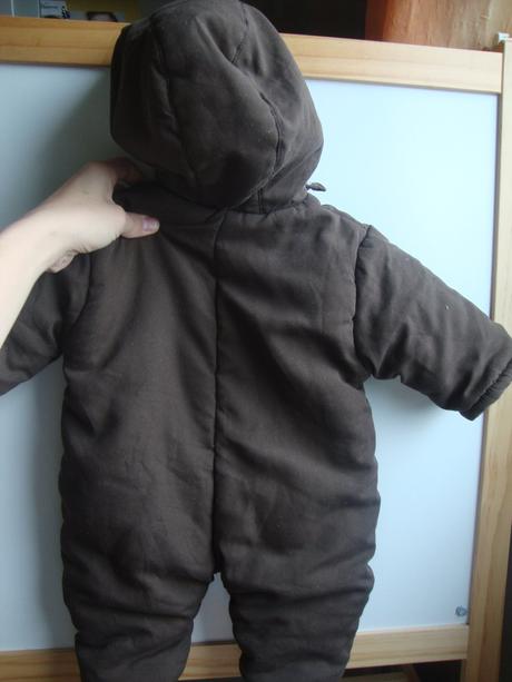 Tmavohnedá kombinéza/overal s modrým futrom, 62