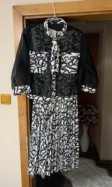 2v1 šaty s bolerkom black&white kombinácia, l / m