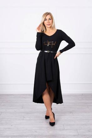 Šaty s ozdobným opaskom a nápisom/ čierna, 