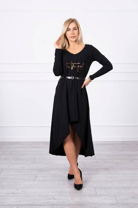 Šaty s ozdobným opaskom a nápisom/ čierna, 