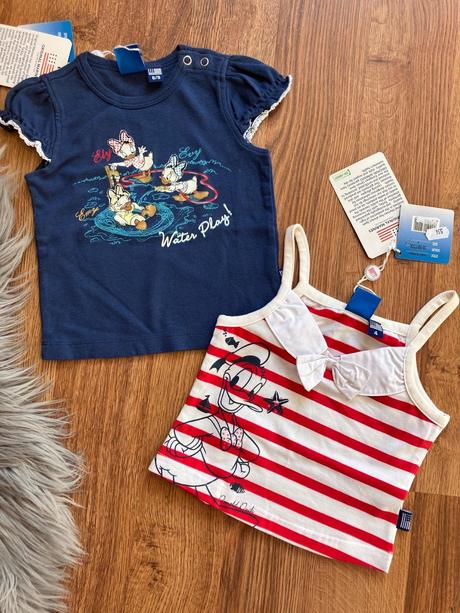 Dievčenské tričko s kačičkami 2 pack (6-9 mes), original marines,68 / 74