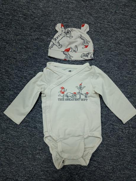 Vianočné body a čiapka - súprava, h&m,62