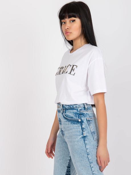 Biele bavlnené tričko s ozdobným nápisom, l / m / s