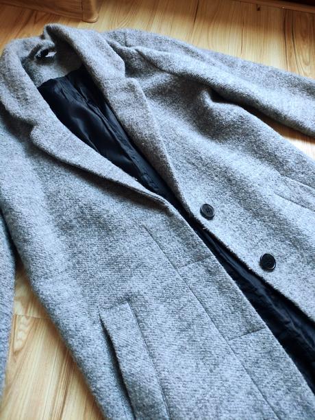 Sivý vlnený kabát h&m, h&m,s