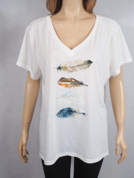 Kvalitné biele tričko s pierkami, xl