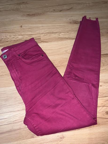 Malinove skinny vysoký pás, bershka,34