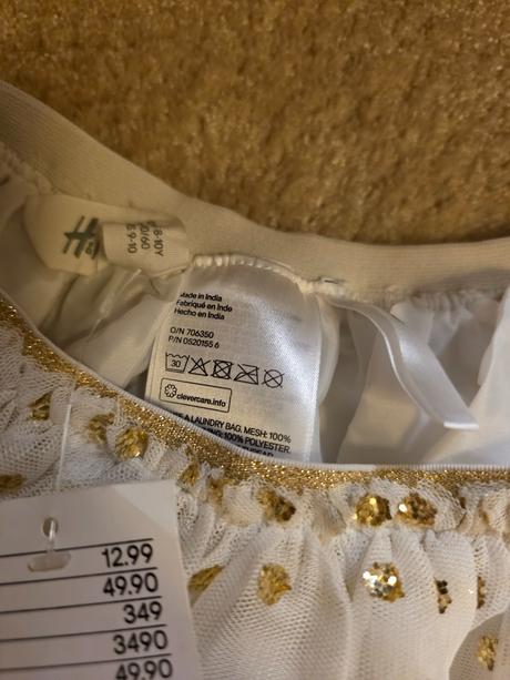 Biela tylová sukna so zlatymi bodkami, h&m,134
