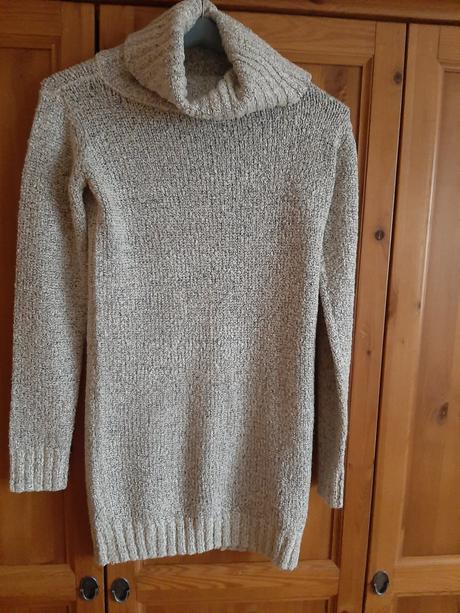 Hrubé, rolákové, melírové šaty/dlhý pulóver, s