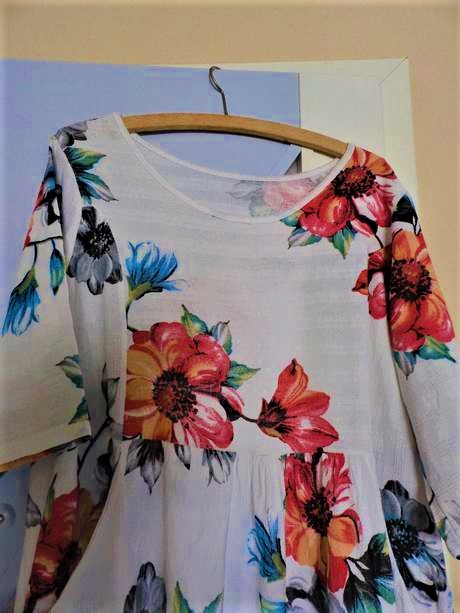 Naturálne biele kvetované šaty over size, xl