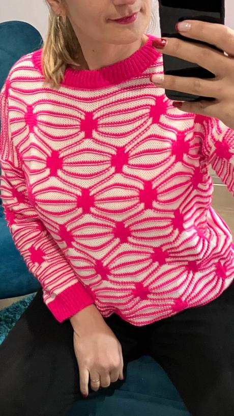 Dámsky sveter ružovo biely vzorovaný (uni), l / m / s