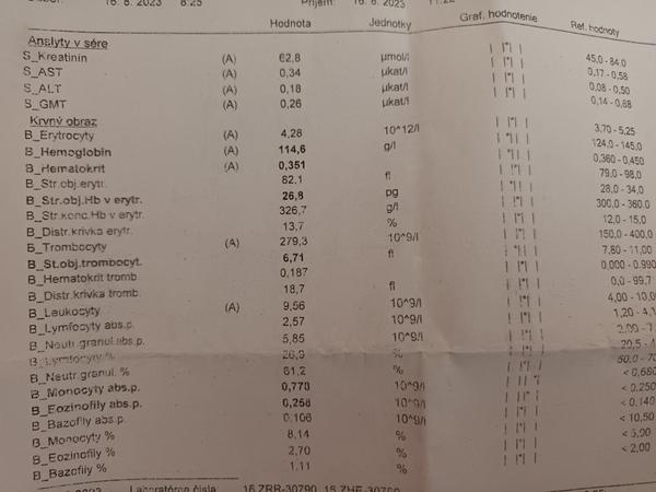 Krvné výsledky od pediatričky