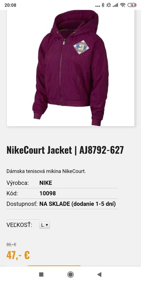 Nikecourt bunda s postou, nike,xs