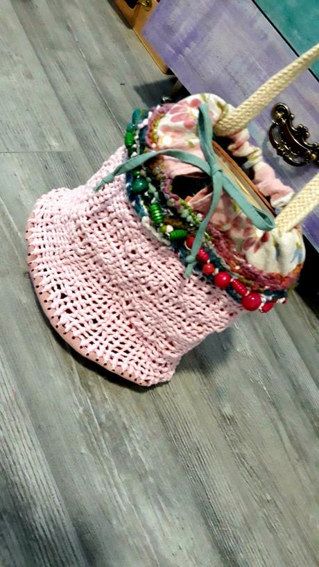 Pudrovo ružová taštička z bavlnenej hrubej priadze, 