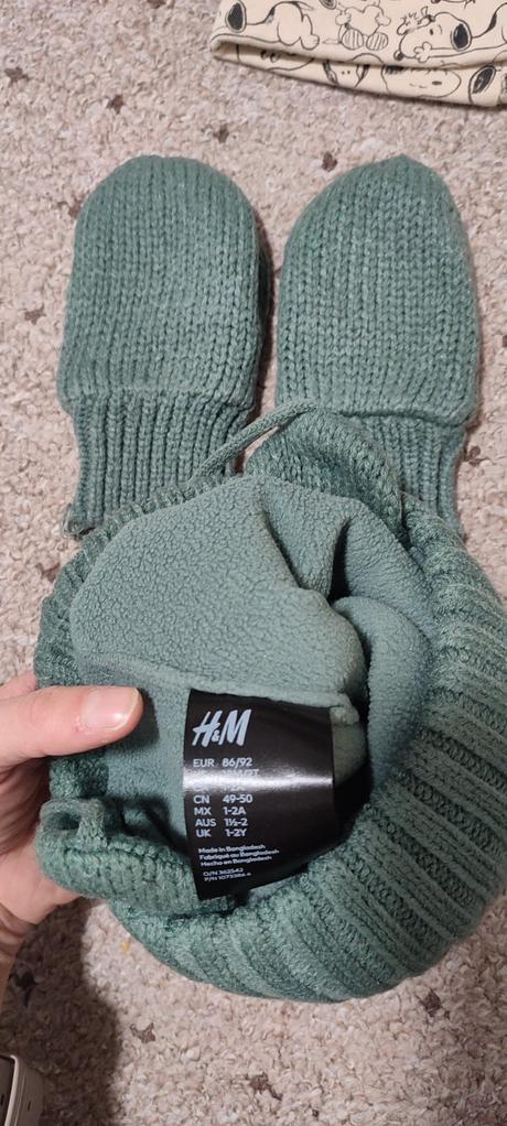 Zimné čiapky na šnúrky 86/92, rukavice, prechodná, h&m,86