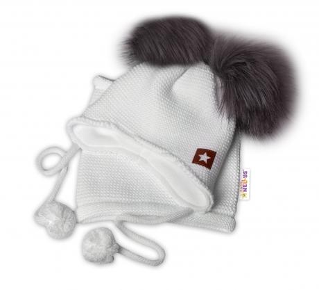 Zimná čiapka s fleecom a chlupáčka. bambuľky star, 68 / 74 / 80 / 86