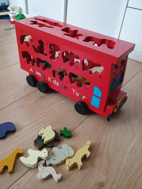 Drevené auto vkladacka puzzle zvieratká, 