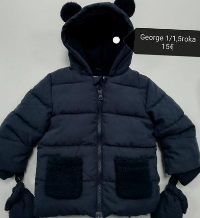 Modrá teddy zimná bunda s rukavičkami a uškami, george,86