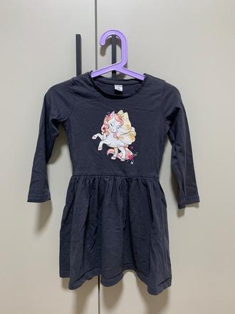 Detské tmavošedé šaty s dlhým rukávom - jednorožec, dopodopo,98