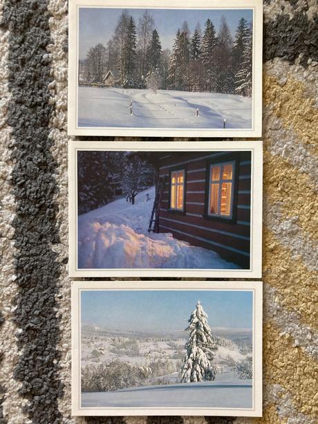 Retro pohľadnice zima,