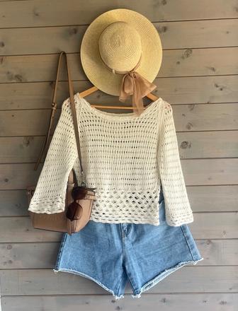 Letný handmade hačkovany top, xs